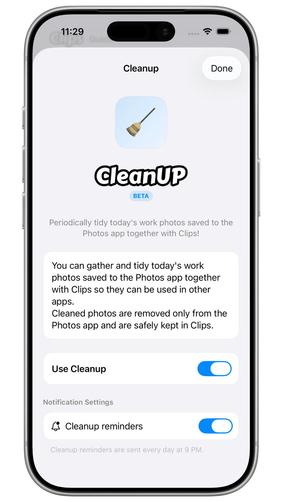 Clips app mockup detail
