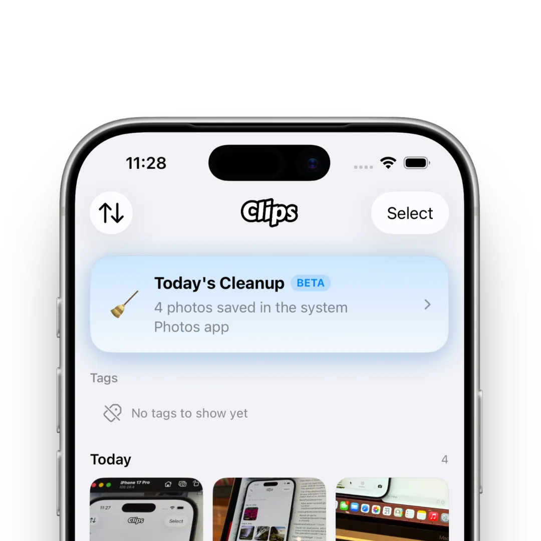 ギャラリー上部に CleanUp カードが表示された画面